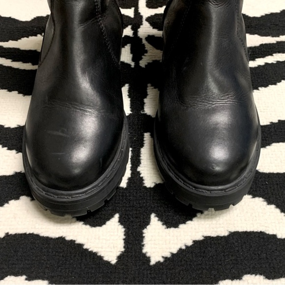Zara Leather Moto Biker Boots Faux Fur Lining Platform Lug Soles Size 37 - Picture 9 of 12